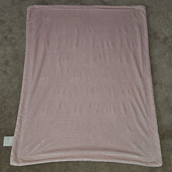 RN 119741 Solid Pink Baby Blanket Fleece Embossed Animal Safari Elephant Giraffe - Picture 3 of 8